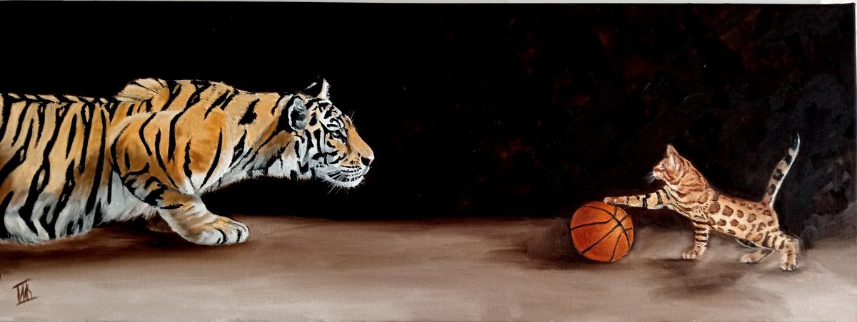 Photorealistic Animal Oil Painting By Ira Whittaker, 31 X 12, Game Invitation, Original Artwork