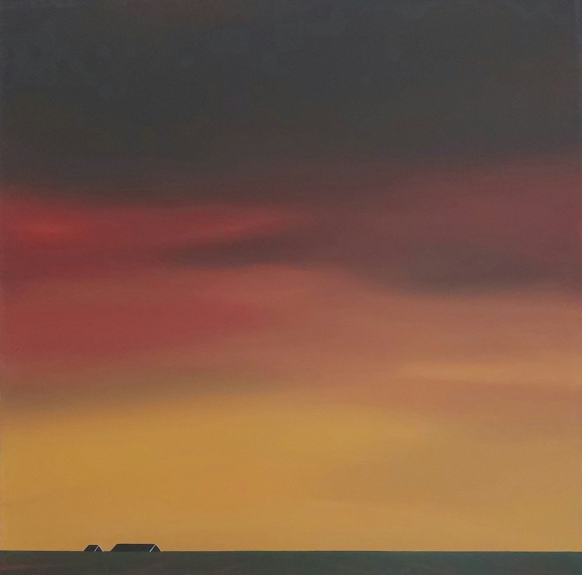 Impressionistic Landscape Acrylic Painting By Nelly Van Nieuwenhuijzen, 35 X 35", Golden Evening In My Polder, Original Artwork