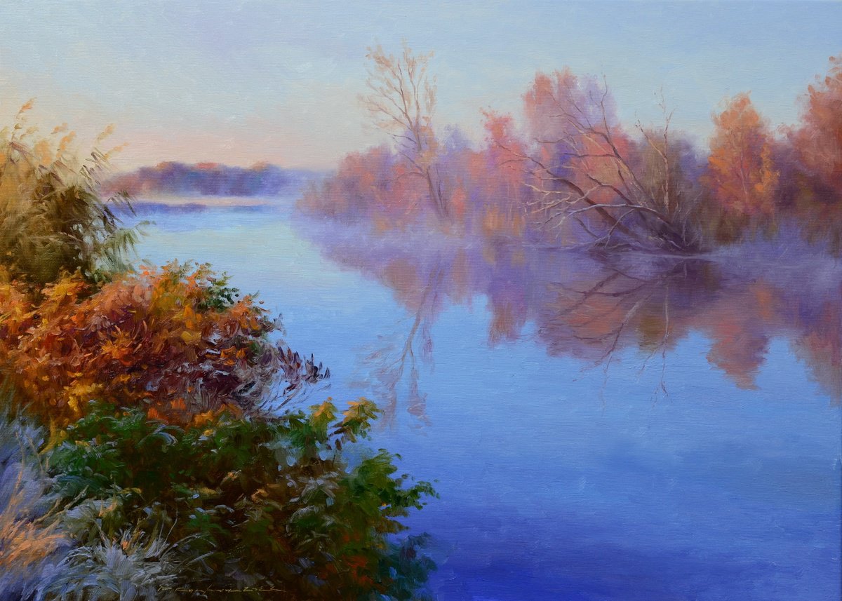Impressionistic Landscape Oil Painting By Ruslan Kiprych, 28 X 20", In The Arms Of October, Original Artwork