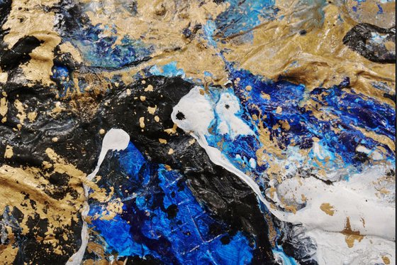 Golden Blue 190cm x 100cm Blue White Gold Abstract Art