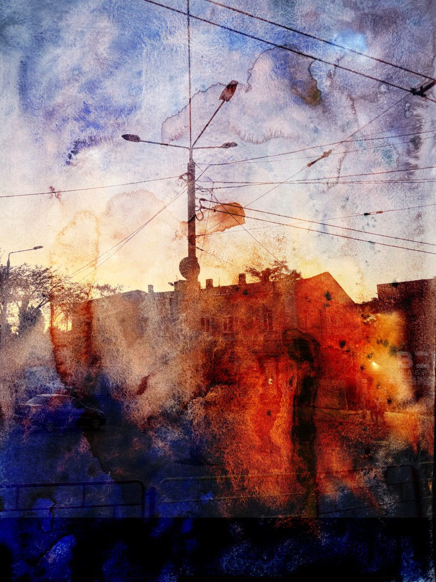 Expressive Cityscapes Giclee Print By Yuliia Sharapova, 17 X 22", Photocollage Night Cityscape, Original Artwork