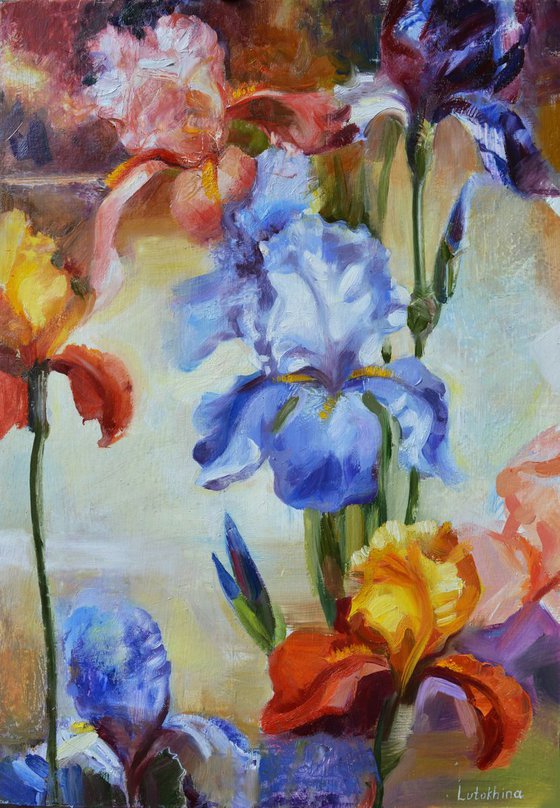 Floral painting "Irises  Flowers" or "Colorful irises"