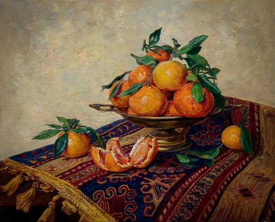 Tangerines on turkish carpet