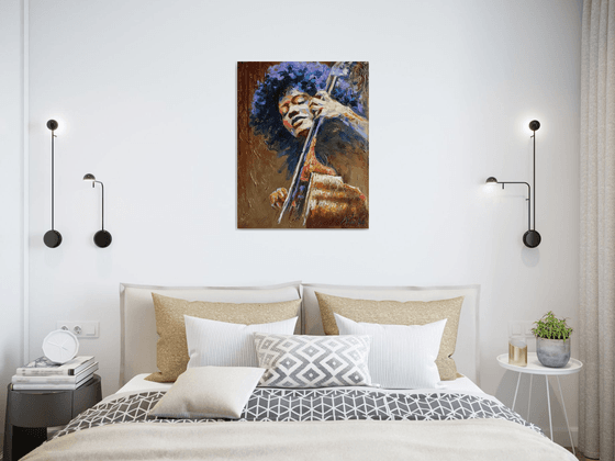 Blues , portrait of a musician with a double bass