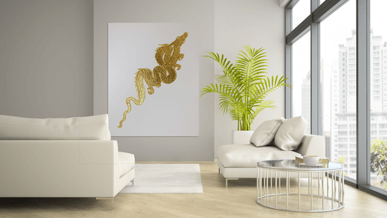 Golden dragon on white