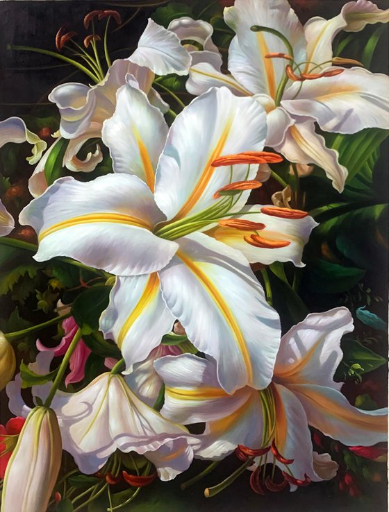 Photorealism oil painting:Prosperous flowers t200