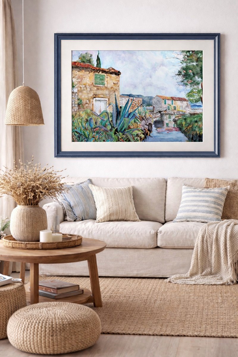 Expressive Watercolour , Silence Of The Mediterranean Canal By Zoran Mihajlovic Muza, 28 X 19, Artwork For Sale On Artfinder