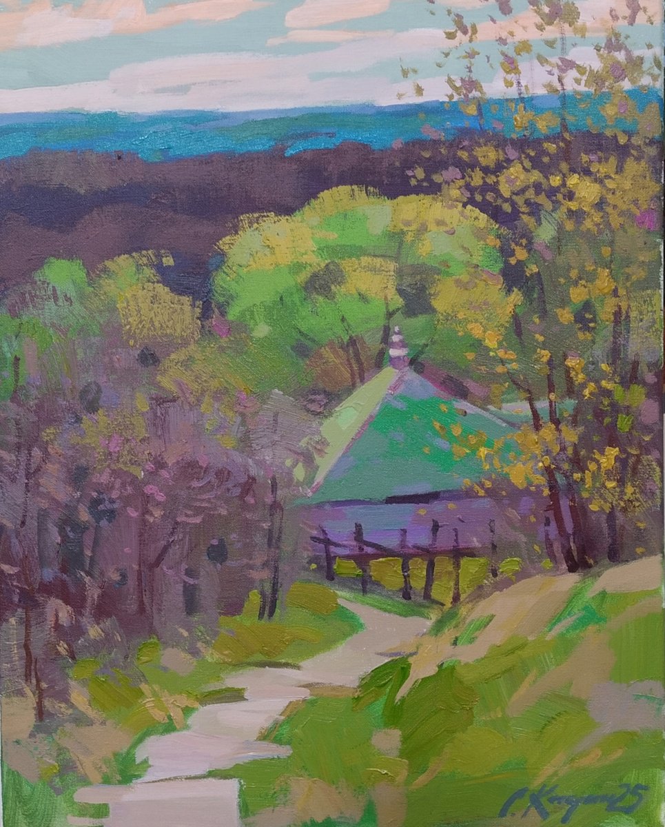 Impressionistic Landscape Acrylic Painting By Sergey Kachin, 16 X 20", Spring Etude, Original Artwork