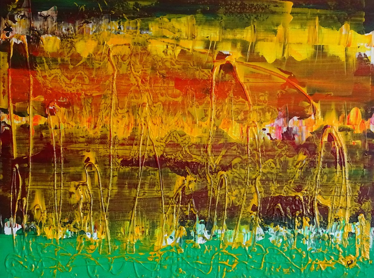 Abstract Landscape Acrylic Painting By Cb., 31 X 24, Yellow Spirit, Original Artwork