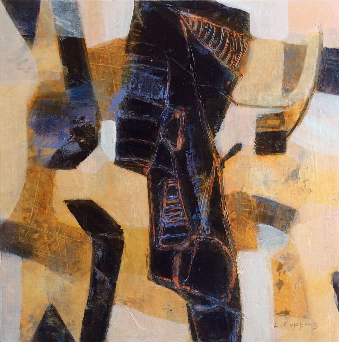 Abstract Acrylic Painting By Linda Coppens, 12 X 12", Distant Voices N1, Original Artwork