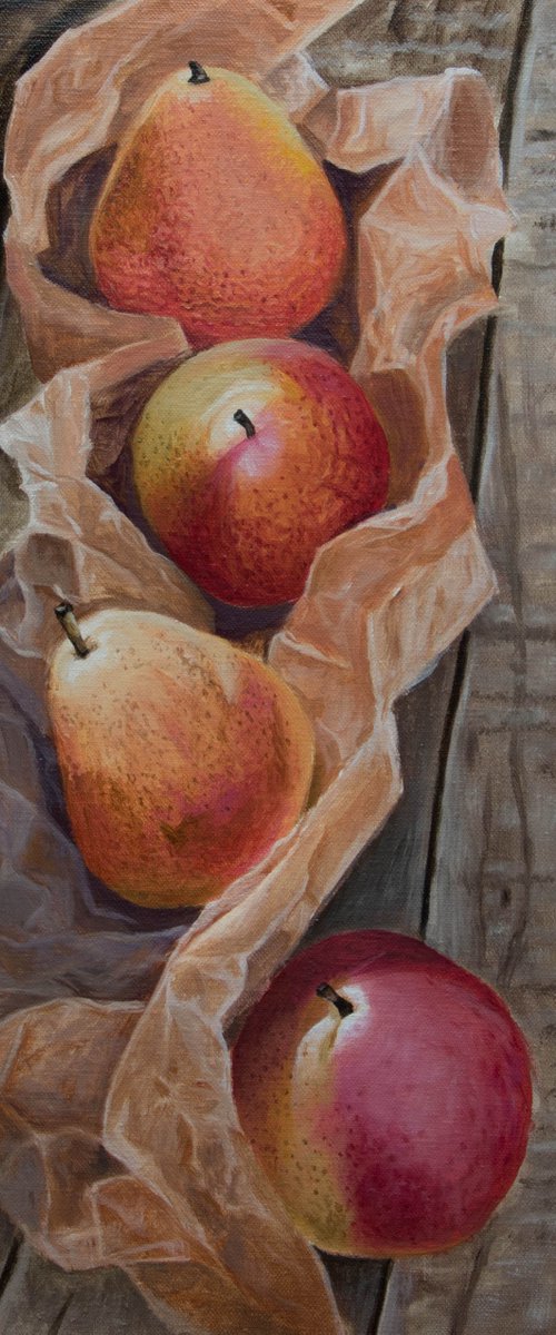Pears on a wooden table by Inna Medvedeva