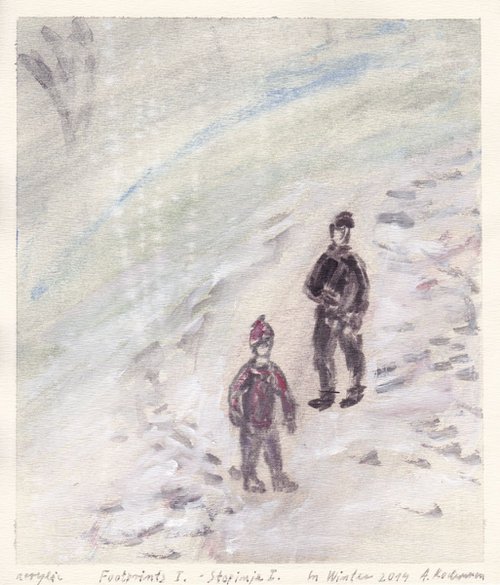 Footprints I. - Stopinje I., In Winter 2014, acrylic on paper by Alenka Koderman
