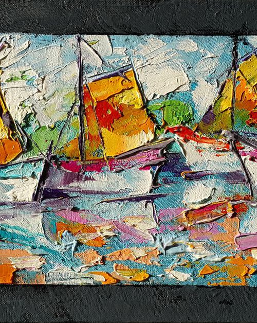 Sail - original oil painting, boats, sailing, yachts, yachting - free shipping by Anastasia Kozorez