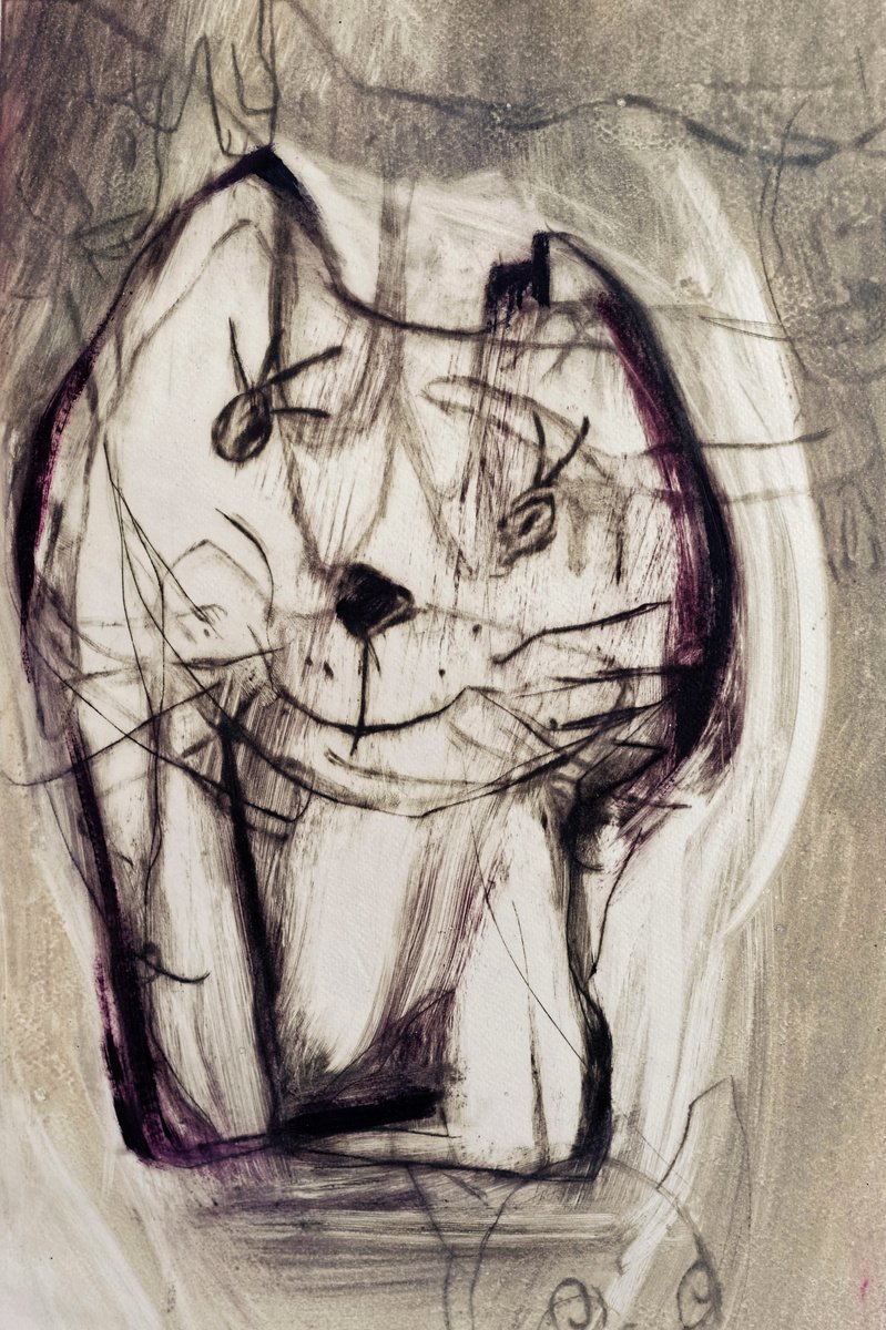 Expressive Animal Limited Edition Print By Cynthia Gregorova, 37 X 49, No Title (I Would Like A Kitty), Original Artwork