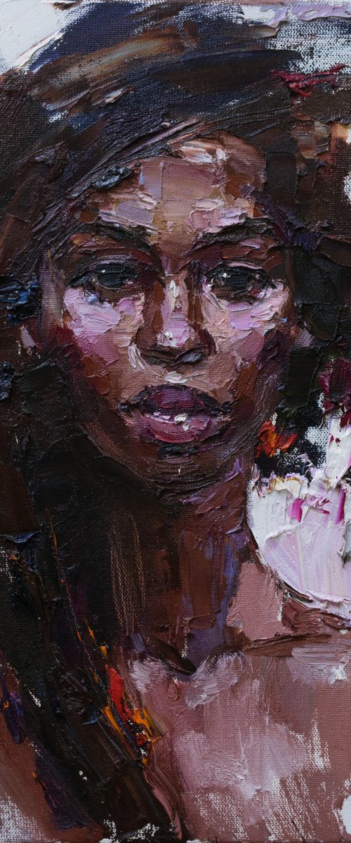 African woman portrait Original oil painting by Anastasiia Valiulina