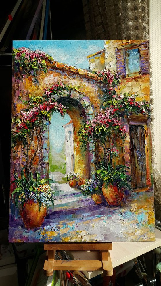 Italian courtyard - original impasto oil painting