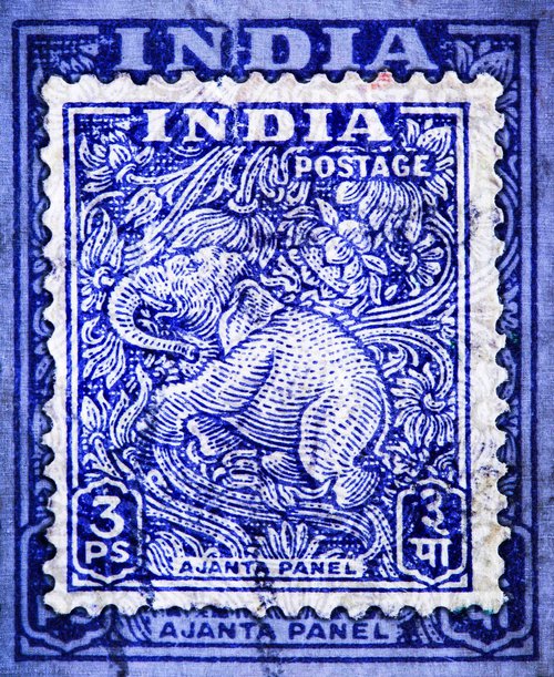 India Elephant 1949-Stamp Collection Art by Deborah Pendell