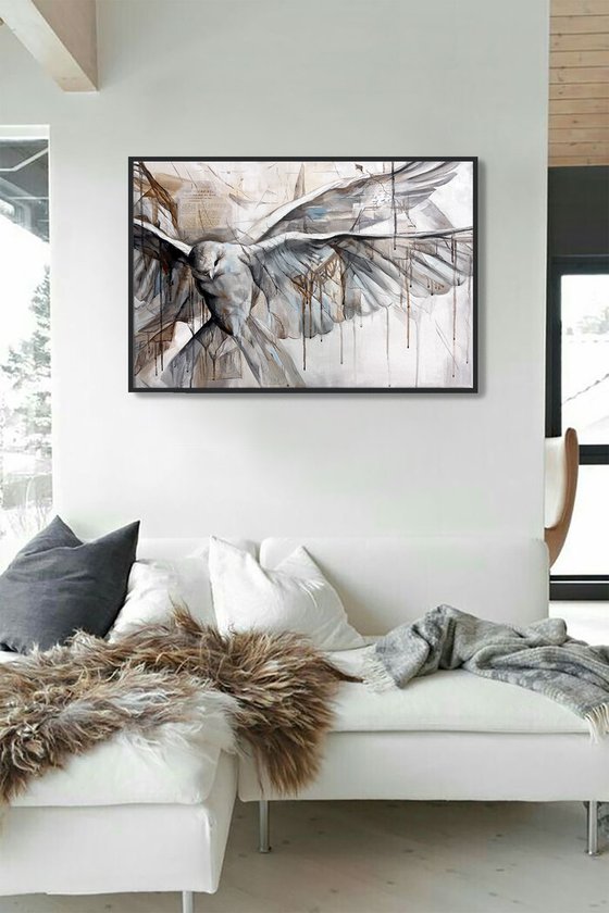White Beige Blue Pigeon Abstract Bird