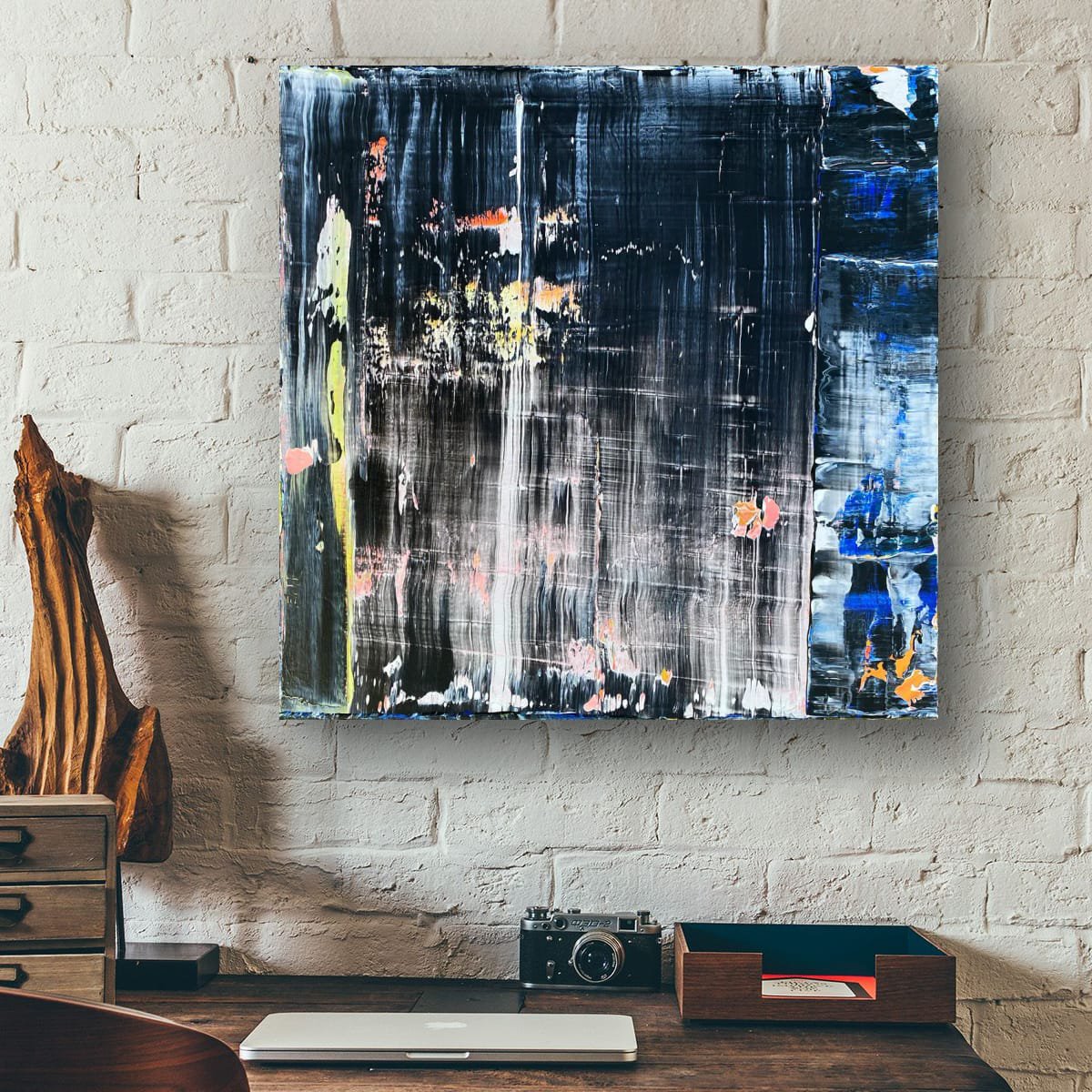 Abstract Acrylic Painting By Preston M. Smith (Pms), 24 X 24", "Black And Blue With You", Original Artwork
