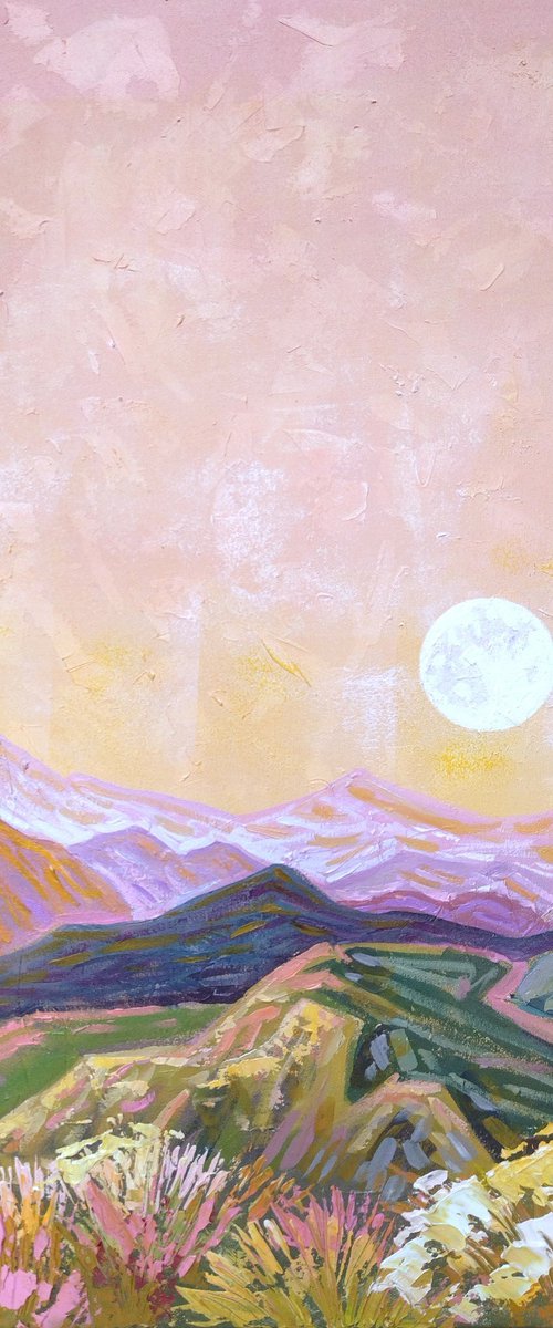 MOON HILLS - pink landscape lilac mountains by Ekaterina Prisich