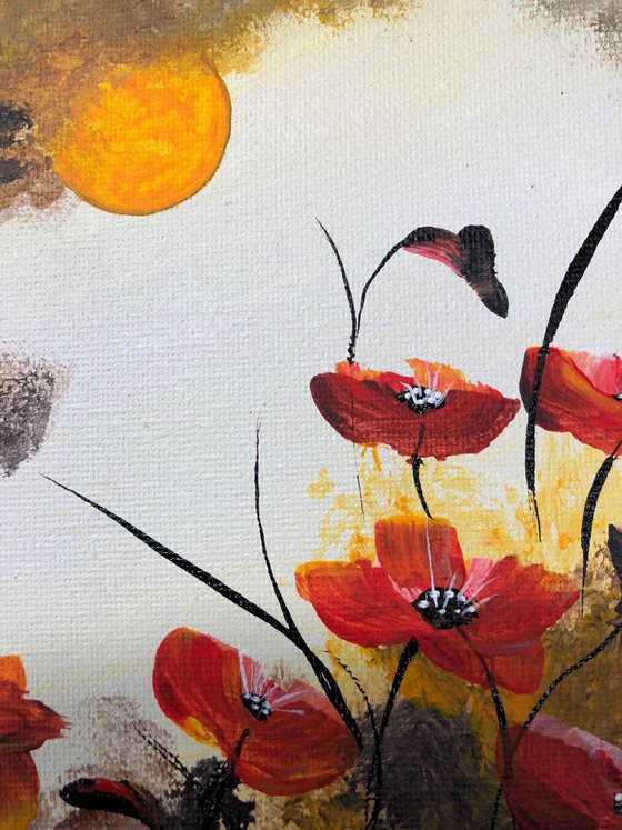 Poppies under a yellow moon