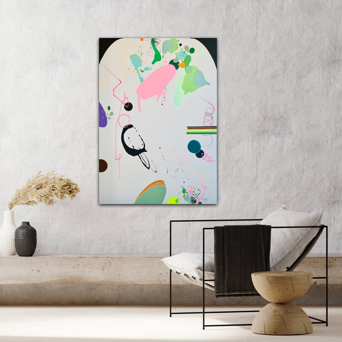 Organic Abstract Acrylic Painting By Bea Schubert, 39 X 55, The Show Must Go On No.9, Original Artwork