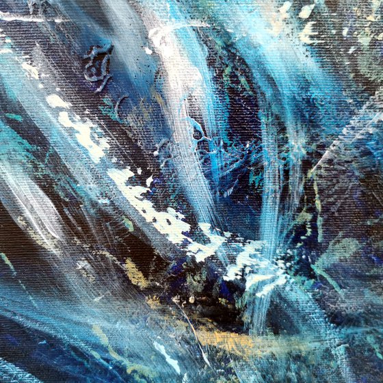 Large XXL enigmatic metaphysical dark blue abstract angel composition by master KLOSKA