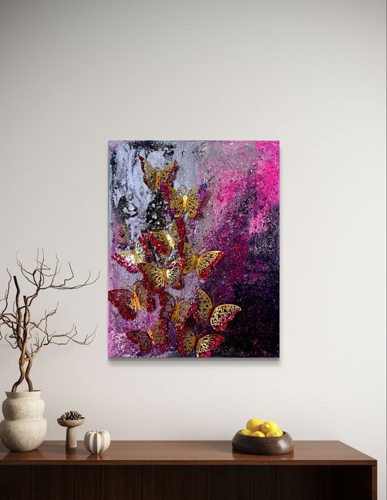 Hope glittery butteflies pink purple painting