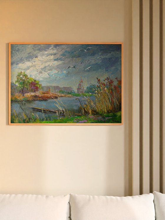 Gulls over the River. Dry Kagamlyk