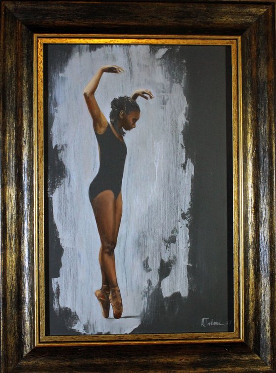 Perfect Balance, Dancer on Pointe, Ballet Oil Painting, Ballerina, Framed  Art