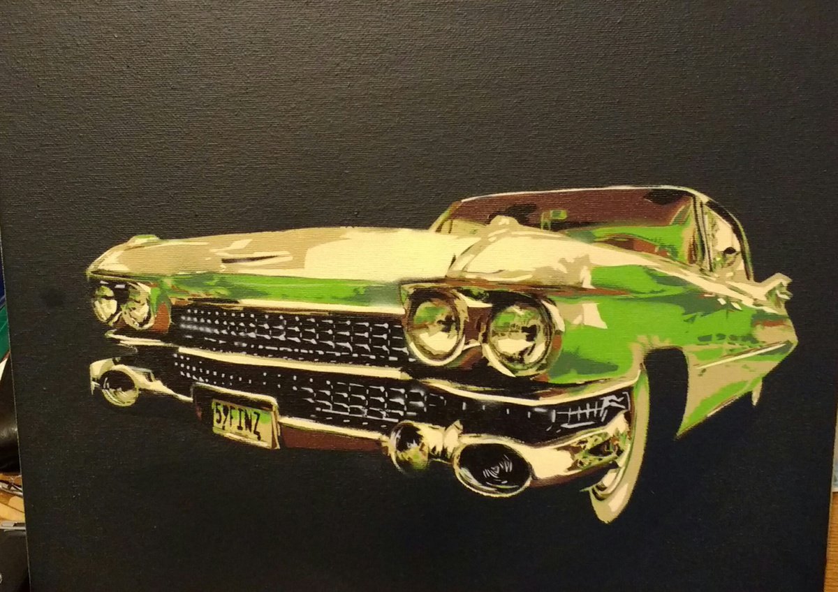 Transport Painting By Bizzy, 40 X 30, Classic Car, Original Artwork
