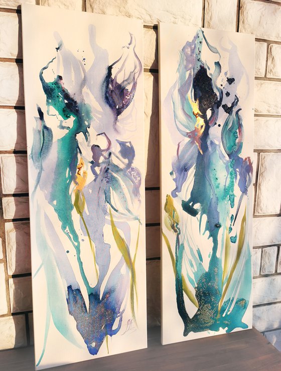 Flowers art 2 piece Large Original Abstract painting