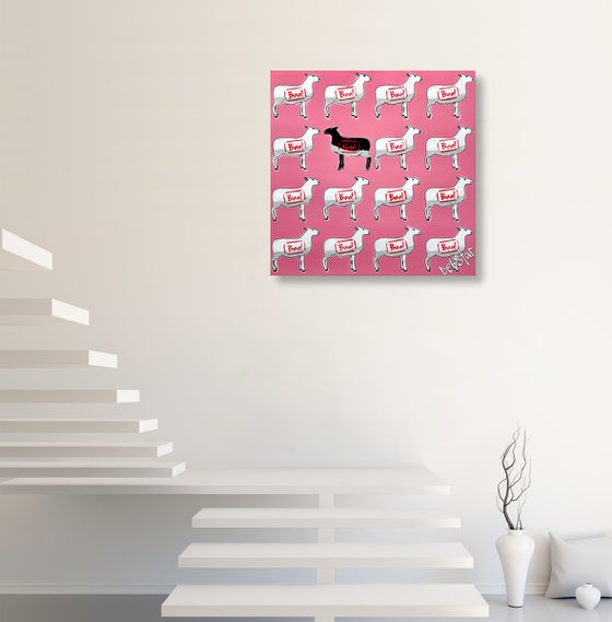 The Black Sheep - Pink 61cm x 61cm