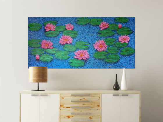 Pond with water lilies / ORIGINAL ACRYLIC PAINTING