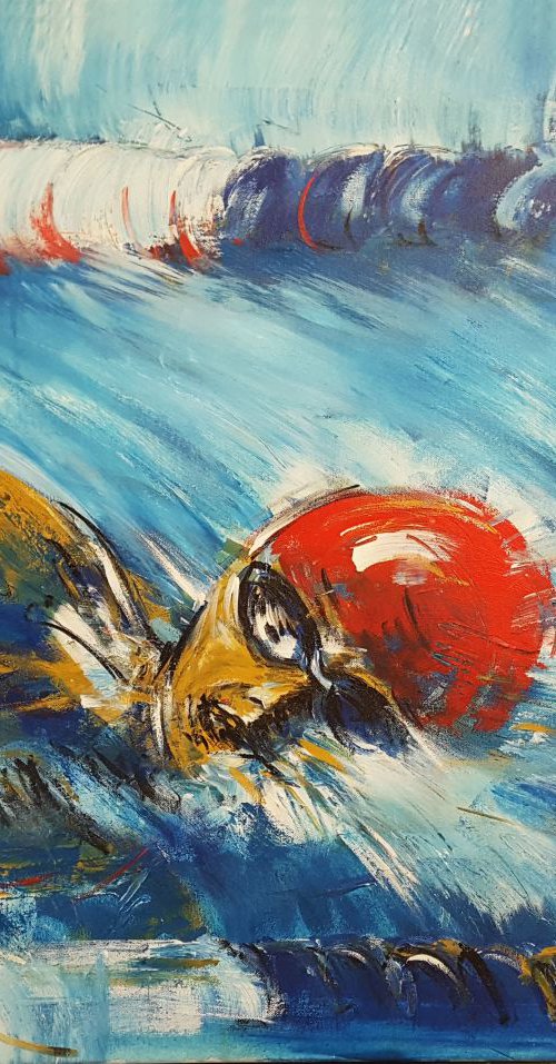Swimming man with red bathing cap by Stefanie Rogge