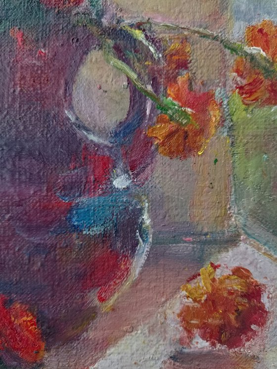 Marigolds in a vase