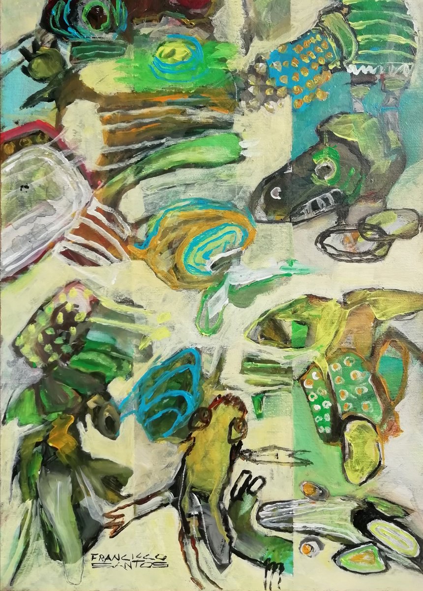 Expressive Abstract Acrylic Painting By Francisco Santos, 11 X 16, Study Of The Day - Monday 3, Original Artwork