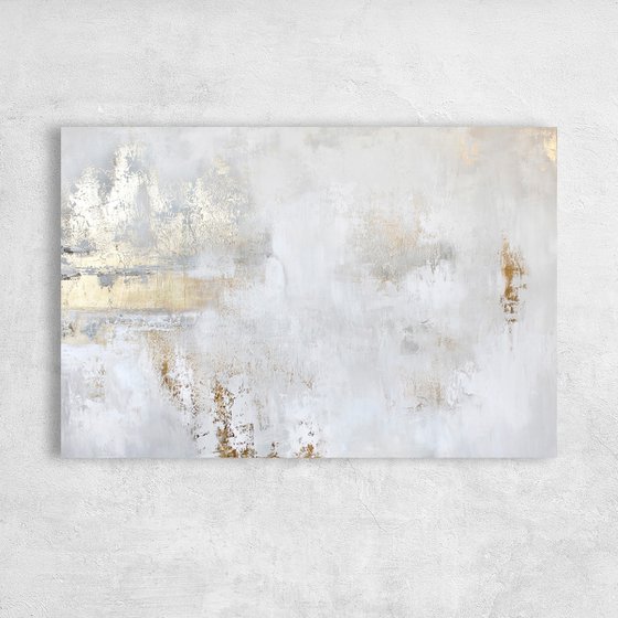"Cascade 9" White and gold abstract art