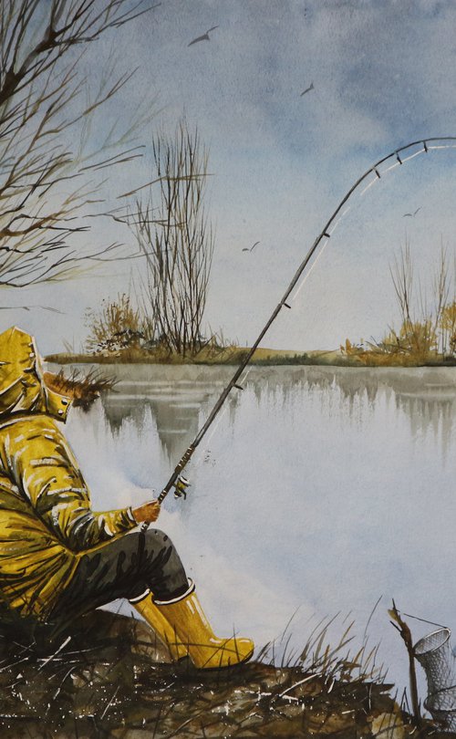 "Spring fishing" 2021 Watercolor on paper 42x60 by Eugene Gorbachenko