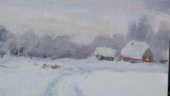 The Snowy Road - winter landscape painting