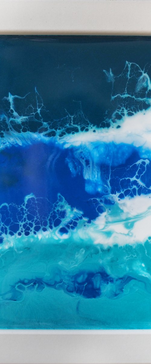 Blue - original seascape resin artwork, framed, ready to hang by Delnara El