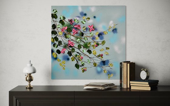 Floral blue painting "Satori Blooms»