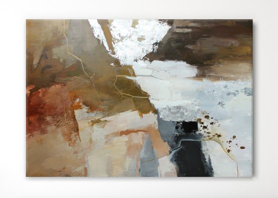 "Silence" Brown rust gray abstract art