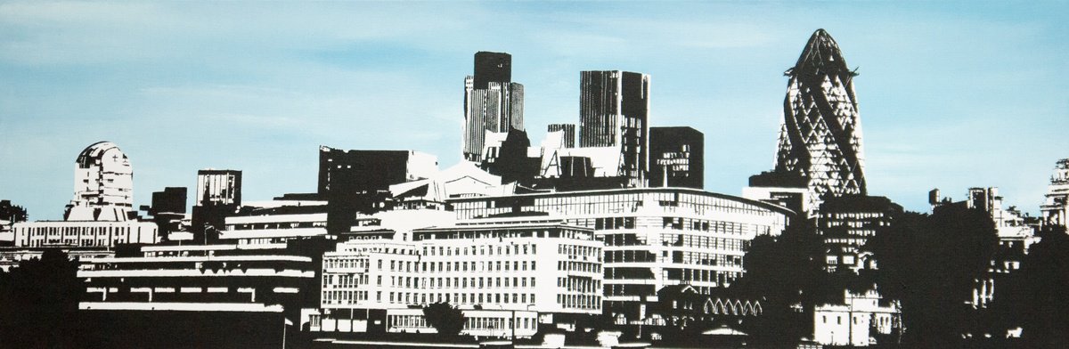 Impressionistic Cityscapes Acrylic Painting By Km Arts, 47 X 16", London Silhouette, Original Artwork