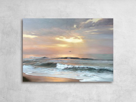 "Seaside 3" Blue orange seascape oil art