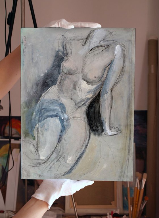 nude woman sitting on the floor (2-2016), study