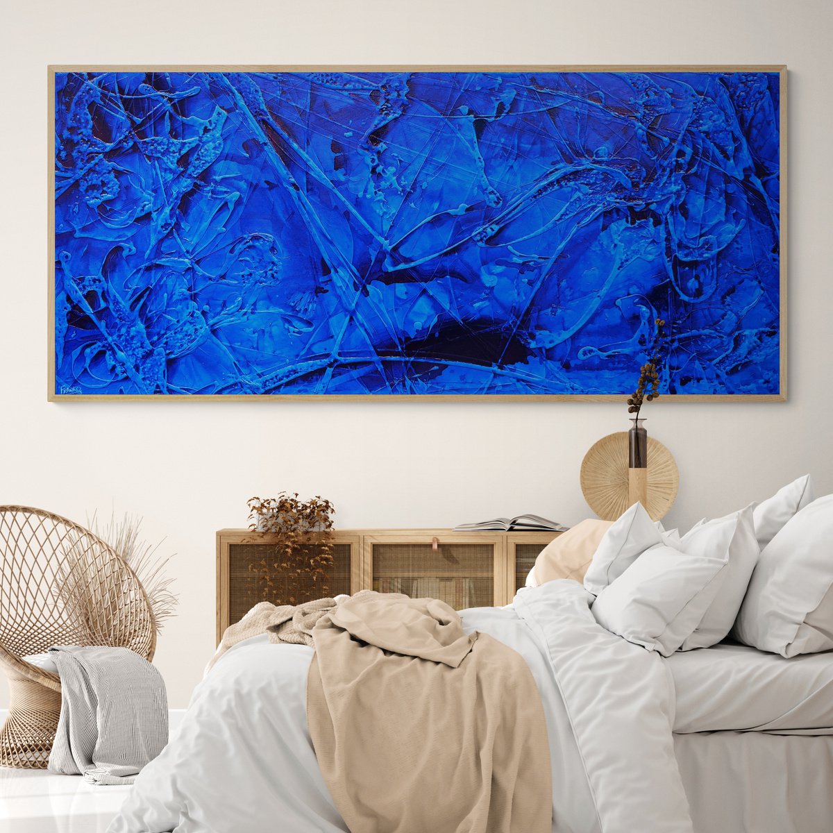 Inked Euphoria 270cm x 120cm Blue Textured Abstract Art by Franko