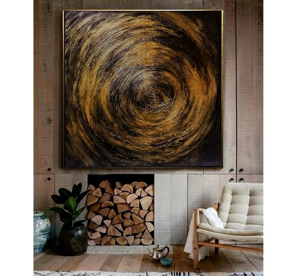 Gold Hole 100x100cm Abstract Textured Painting