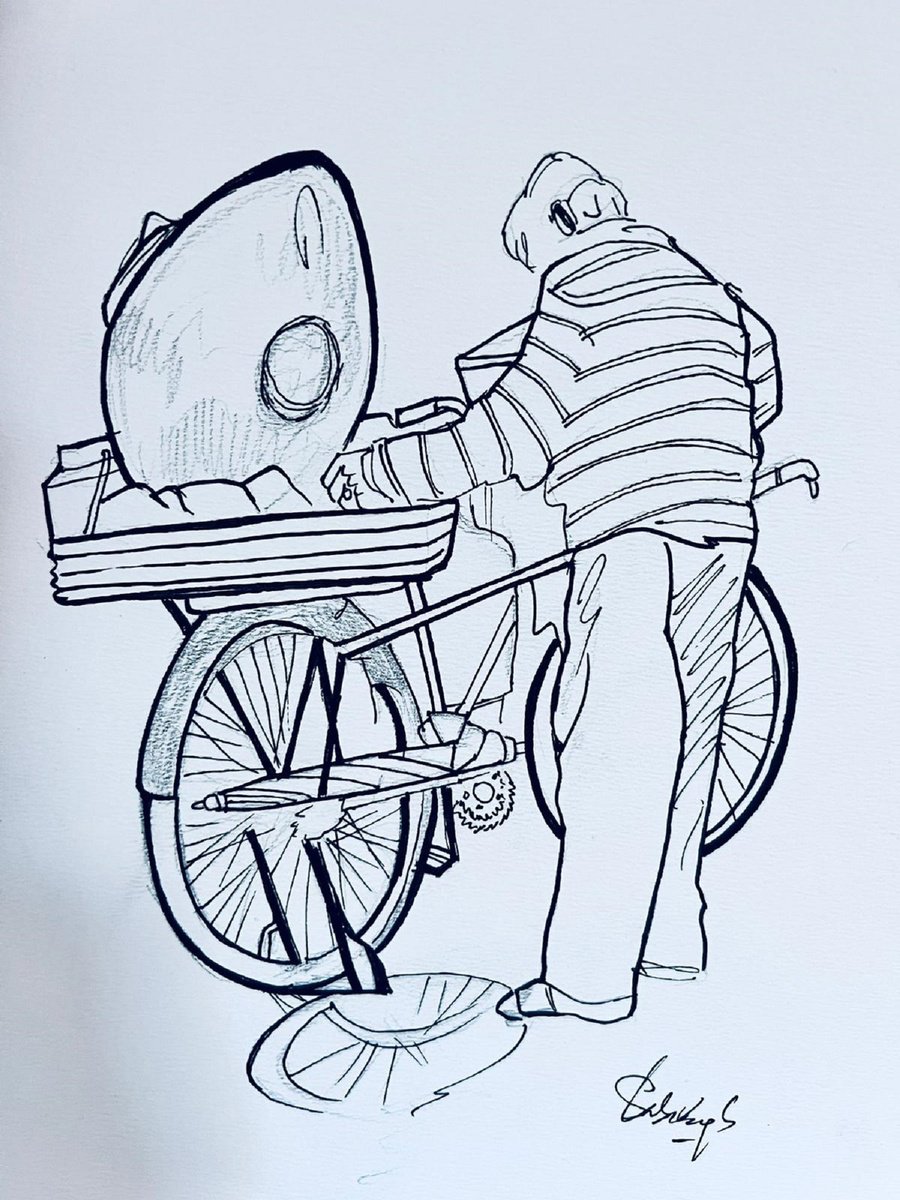 Expressive Portrait Ink Drawing By Shabs Beigh, 14 X 17", The Hawker, Original Artwork