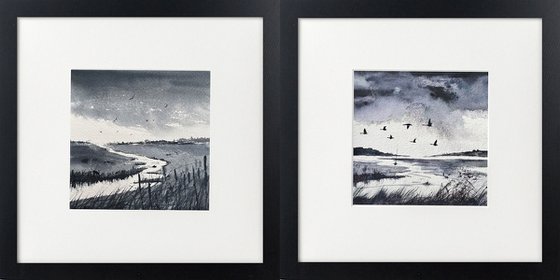 Two marshes views framed